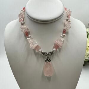Bejeweled Carroll Dorsey Walker Sterling Silver Pearl Rose Quartz Necklace
